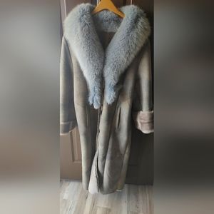 Fox fur collar trench coat